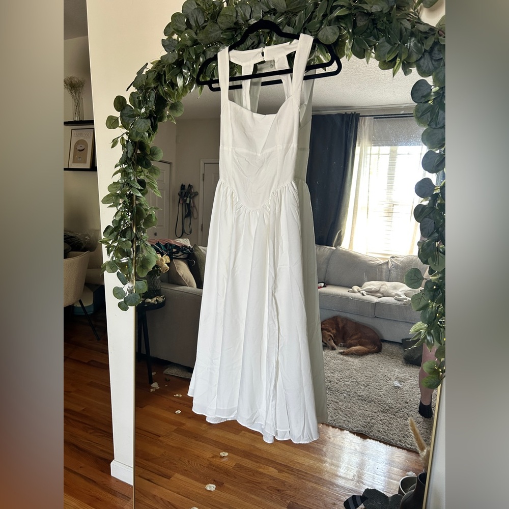 Women's White Square-Neck Maxi Dress with Wide Straps